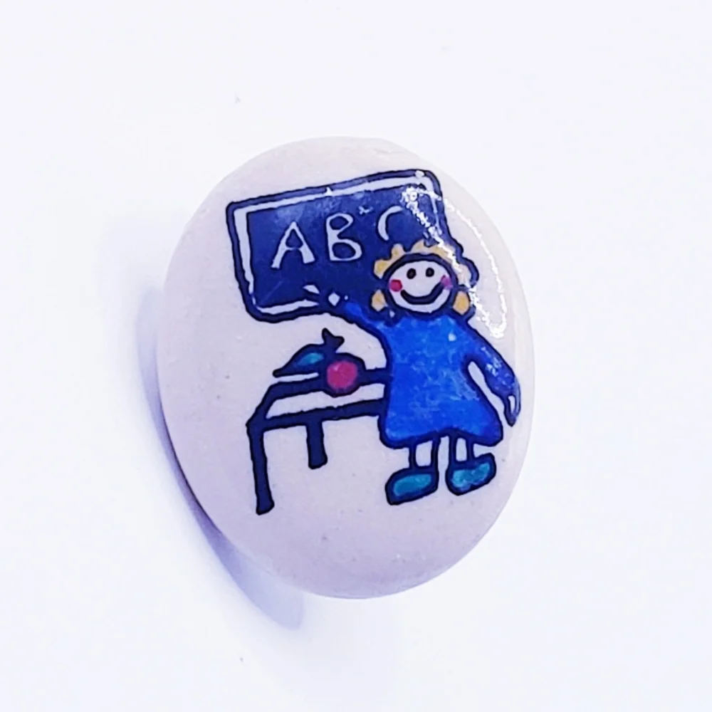 Vintage Ceramic Teacher ABC Apple Classroom Oval Tack Pin Brooch